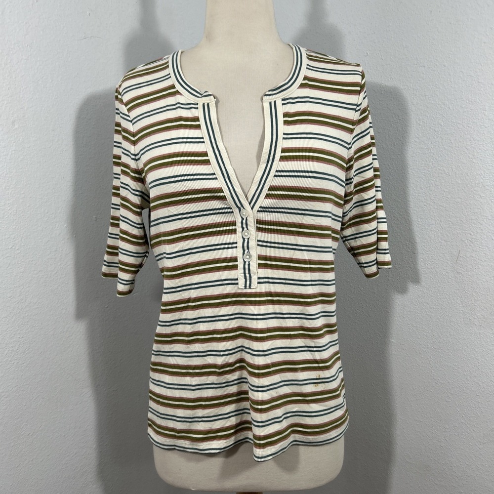 Veronica Beard Henley Womens S Stripe Ribbed Preppy Quiet Luxury